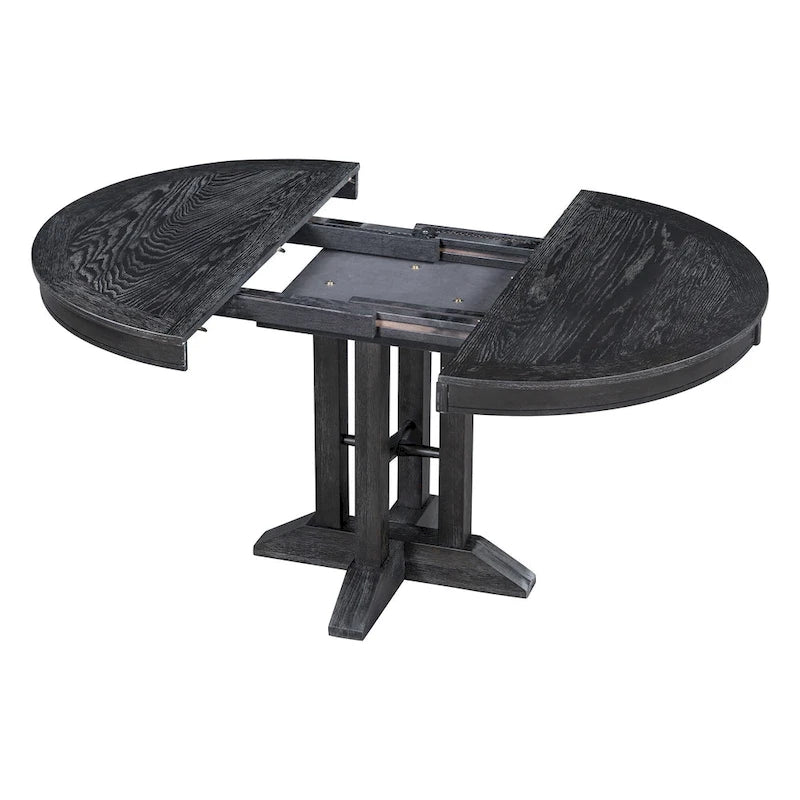 Ensemble de salle à manger rond extensible 5 pièces en bois naturel/noir pour 6 personnes