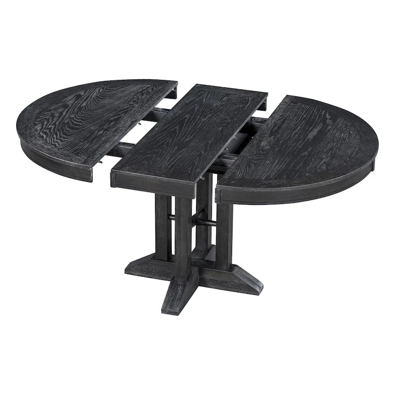 Ensemble de salle à manger rond extensible 5 pièces en bois naturel/noir pour 6 personnes