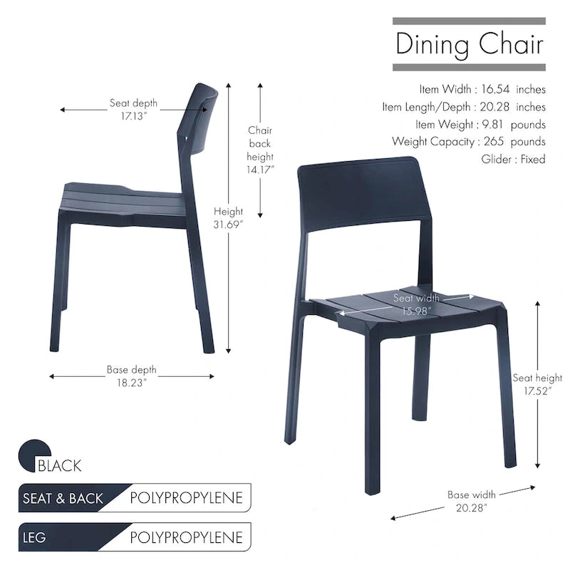Chaise de salle à manger empilable en plastique noir/blanc/gris, lot de 4