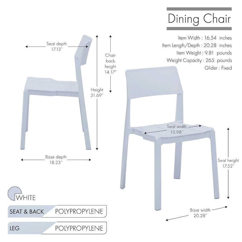 Chaise de salle à manger empilable en plastique noir/blanc/gris, lot de 4