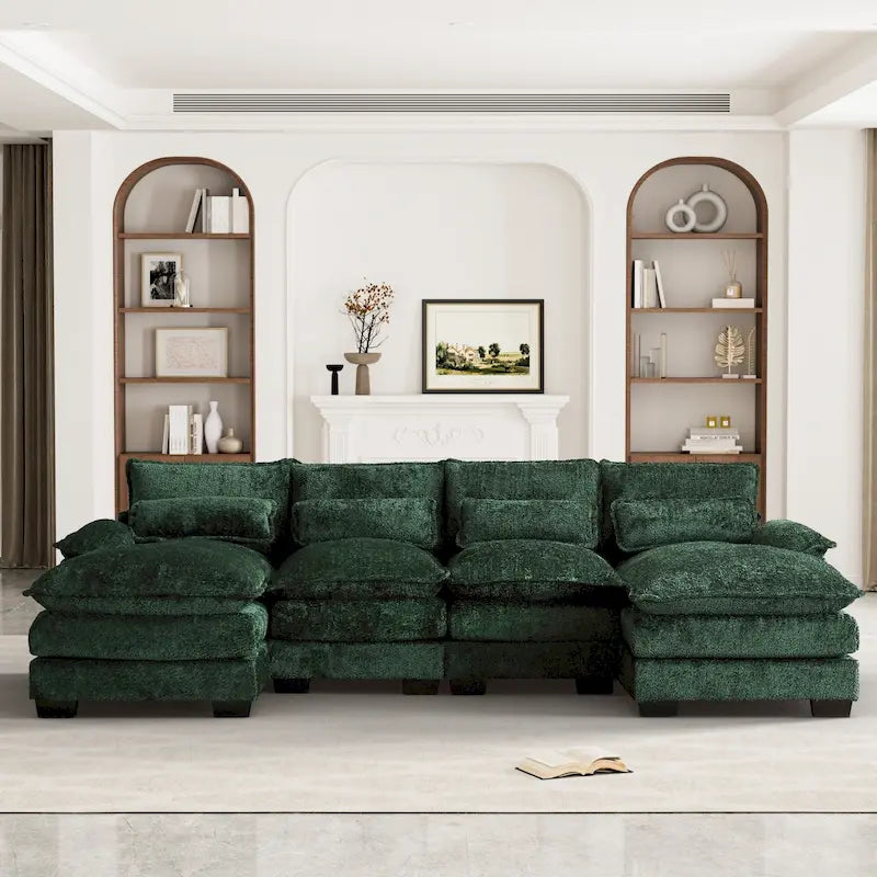 Canapé sectionnel en chenille multicolore en forme de U avec double méridienne, 6 places