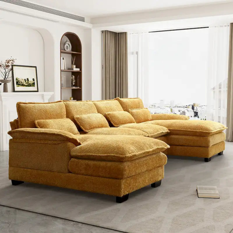 Canapé sectionnel en chenille multicolore en forme de U avec double méridienne, 6 places