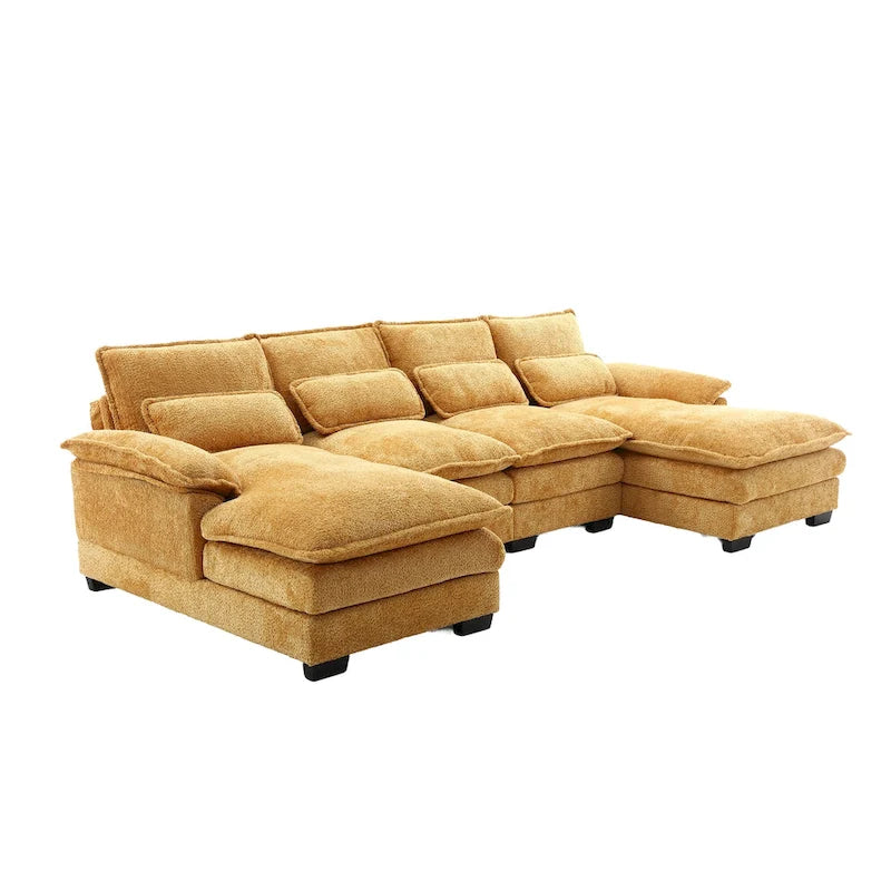Canapé sectionnel en chenille multicolore en forme de U avec double méridienne, 6 places