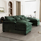 Canapé sectionnel en chenille multicolore en forme de U avec double méridienne, 6 places