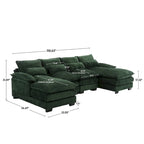 Canapé sectionnel en chenille multicolore en forme de U avec double méridienne, 6 places