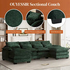 Canapé sectionnel en chenille multicolore en forme de U avec double méridienne, 6 places