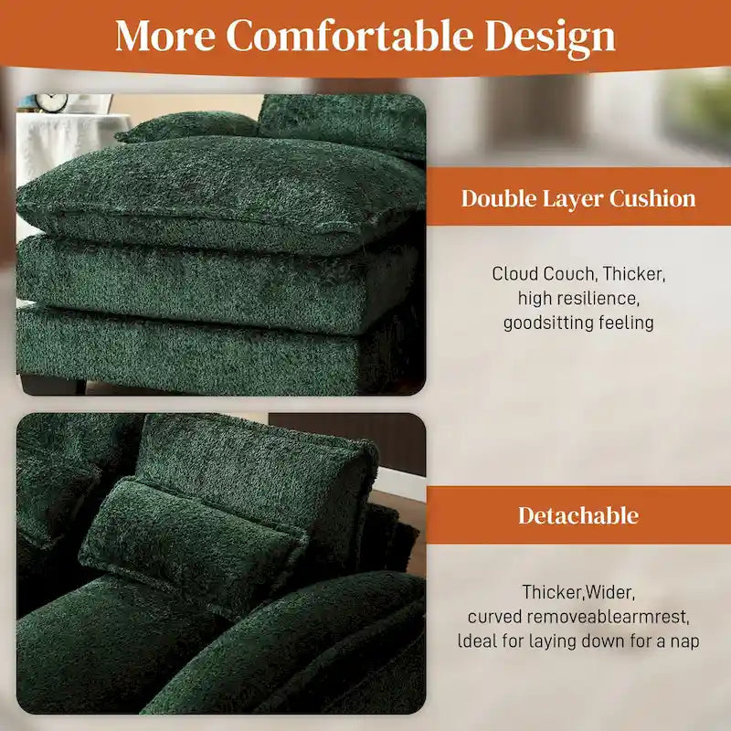 Canapé sectionnel en chenille multicolore en forme de U avec double méridienne, 6 places