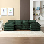 Canapé sectionnel en chenille multicolore en forme de U avec double méridienne, 6 places