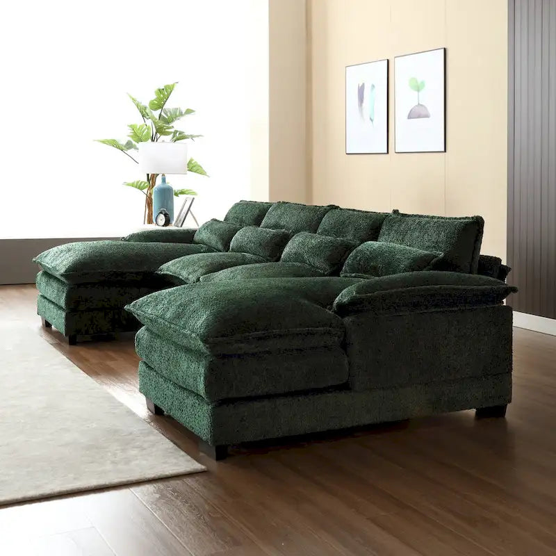Canapé sectionnel en chenille multicolore en forme de U avec double méridienne, 6 places