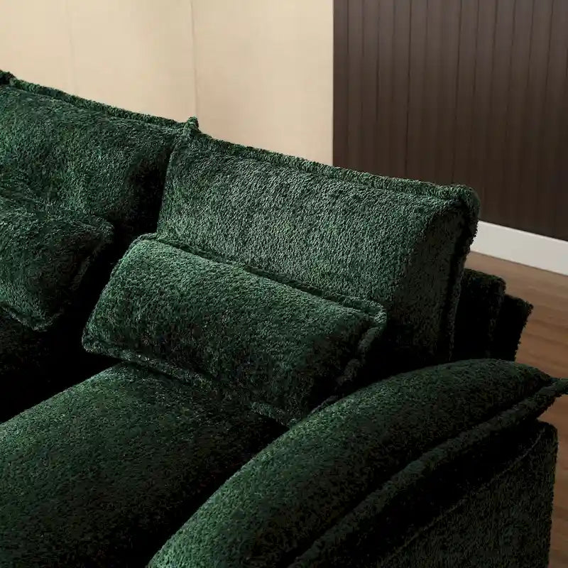 Canapé sectionnel en chenille multicolore en forme de U avec double méridienne, 6 places