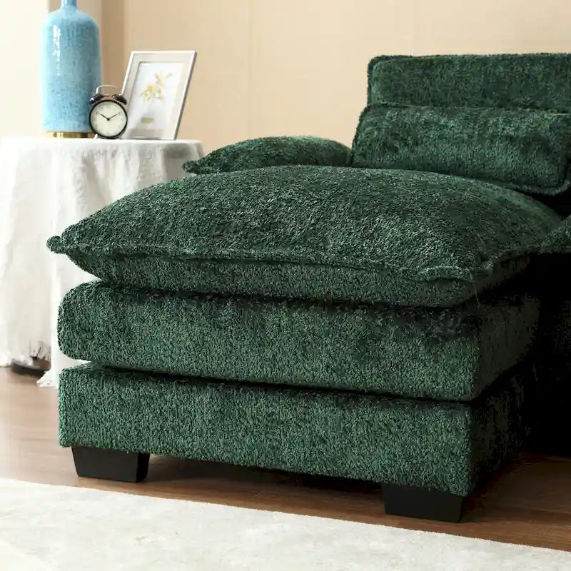 Canapé sectionnel en chenille multicolore en forme de U avec double méridienne, 6 places