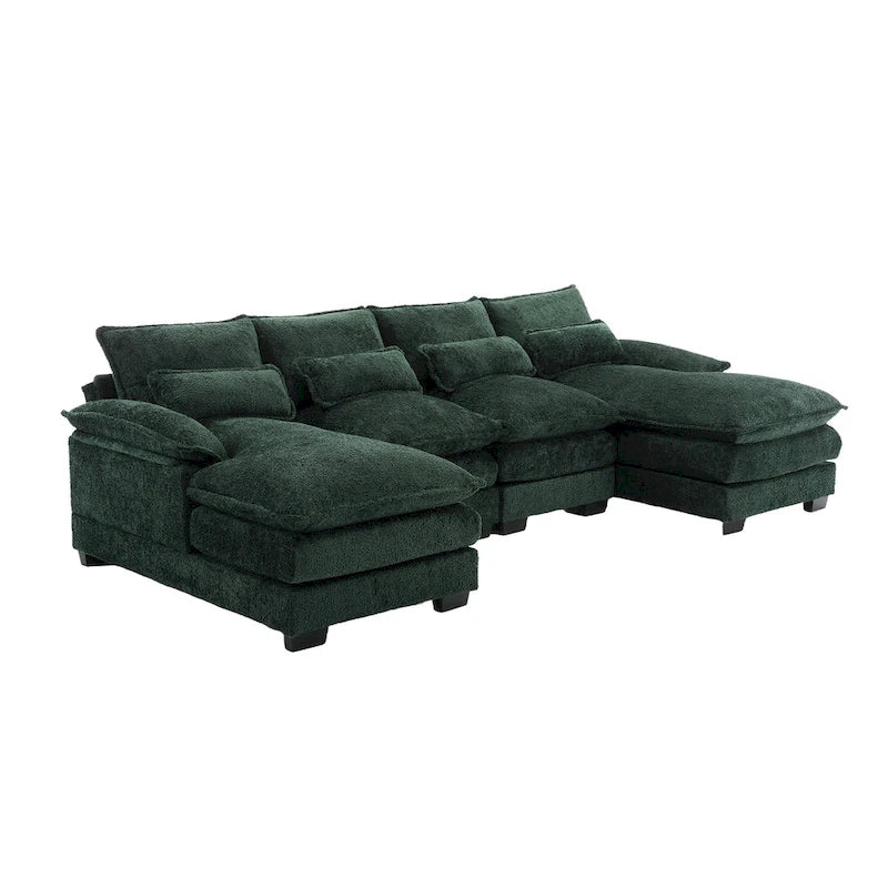 Canapé sectionnel en chenille multicolore en forme de U avec double méridienne, 6 places