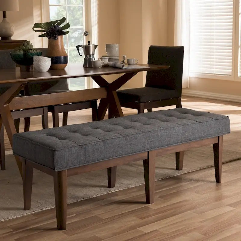 Banc 2 places capitonné, style Mid-Century, beige/gris/anthracite