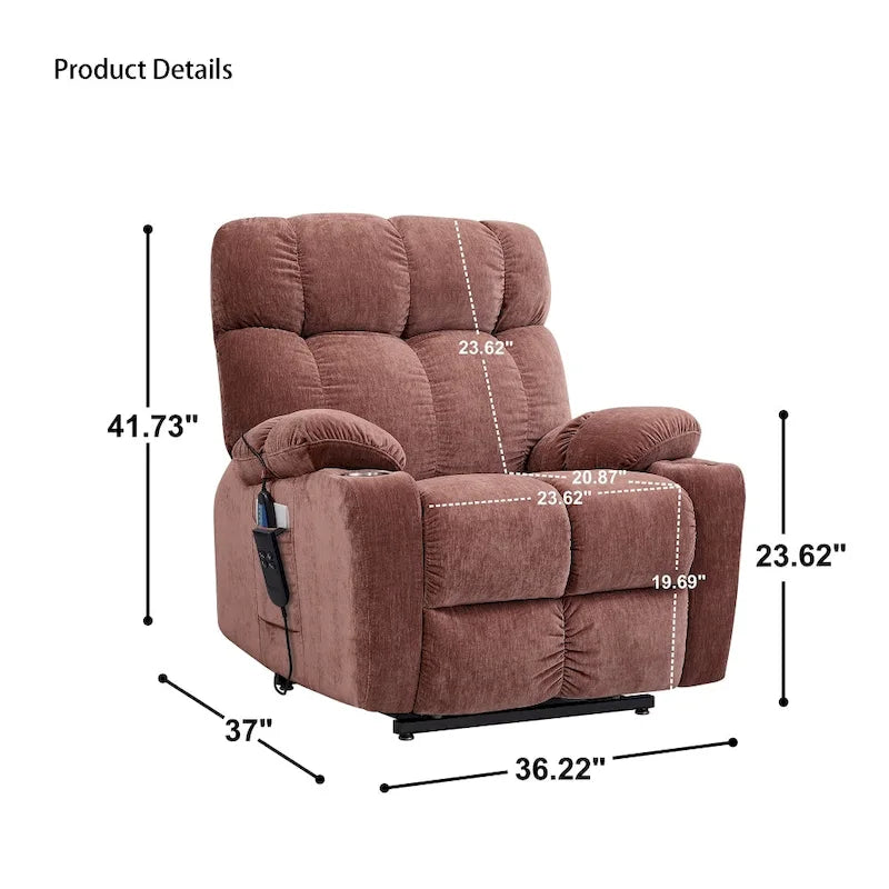 Fauteuil inclinable releveur avec fonctions chaleur et massage, 1 place