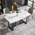 Table à manger rectangulaire en pierre frittée blanche, 4 à 6 places