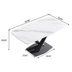 Table à manger rectangulaire en pierre frittée blanche, 4 à 6 places