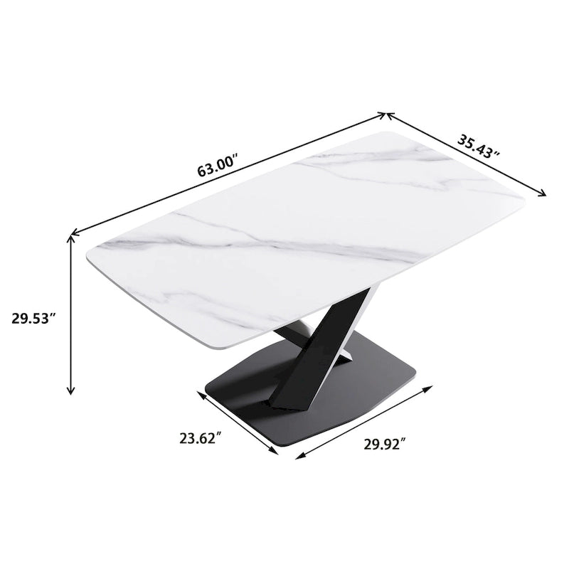 Table à manger rectangulaire en pierre frittée blanche, 4 à 6 places