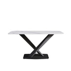 Table à manger rectangulaire en pierre frittée blanche, 4 à 6 places