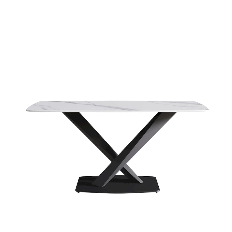 Table à manger rectangulaire en pierre frittée blanche, 4 à 6 places