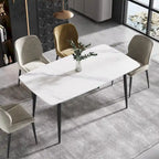 Table à manger rectangulaire en pierre frittée blanche, 4 à 6 places