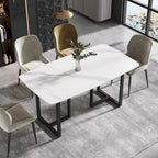 Table à manger rectangulaire en pierre frittée blanche, 4 à 6 places
