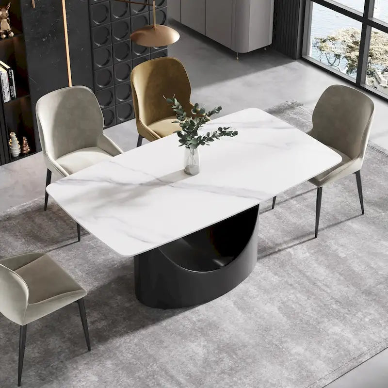 Table à manger rectangulaire en pierre frittée blanche, 4 à 6 places
