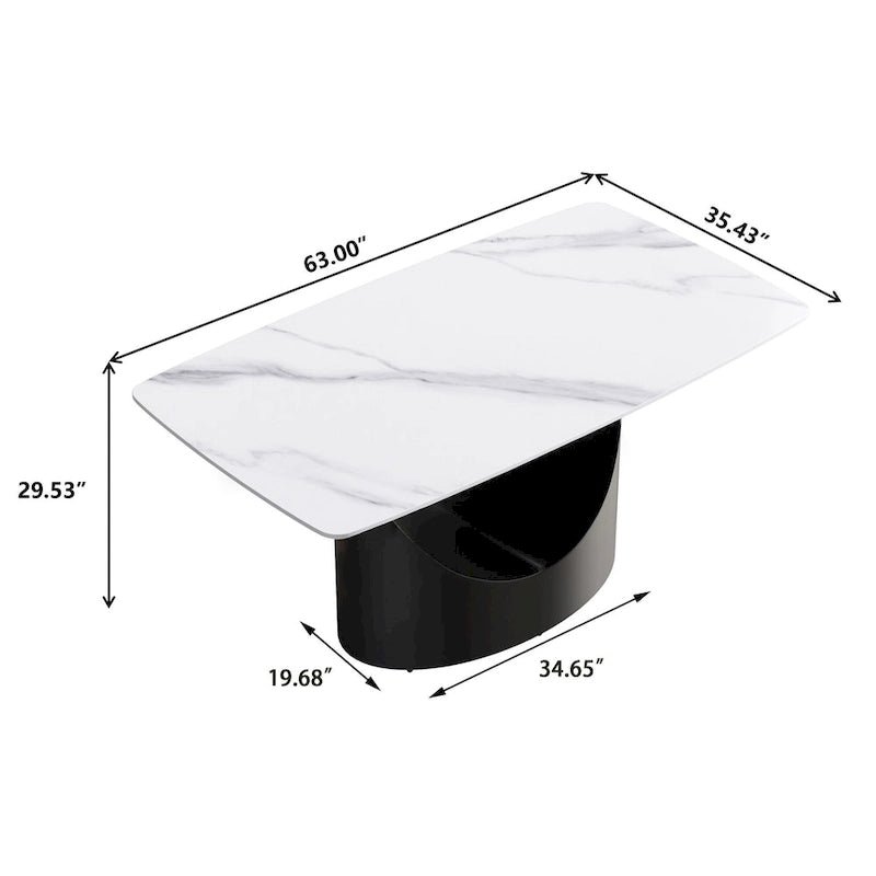 Table à manger rectangulaire en pierre frittée blanche, 4 à 6 places