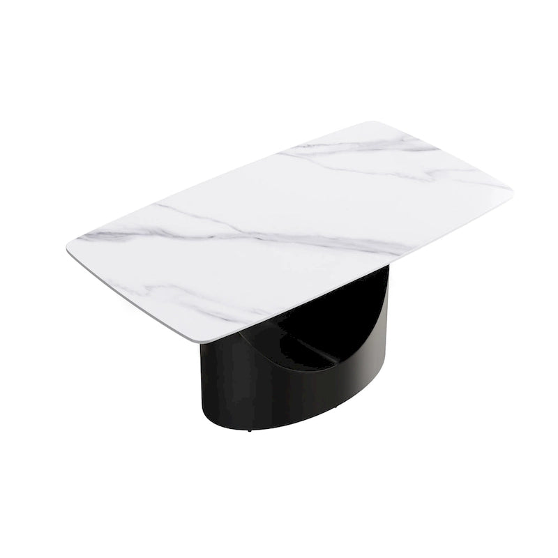 Table à manger rectangulaire en pierre frittée blanche, 4 à 6 places