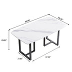 Table à manger rectangulaire en pierre frittée blanche, 4 à 6 places