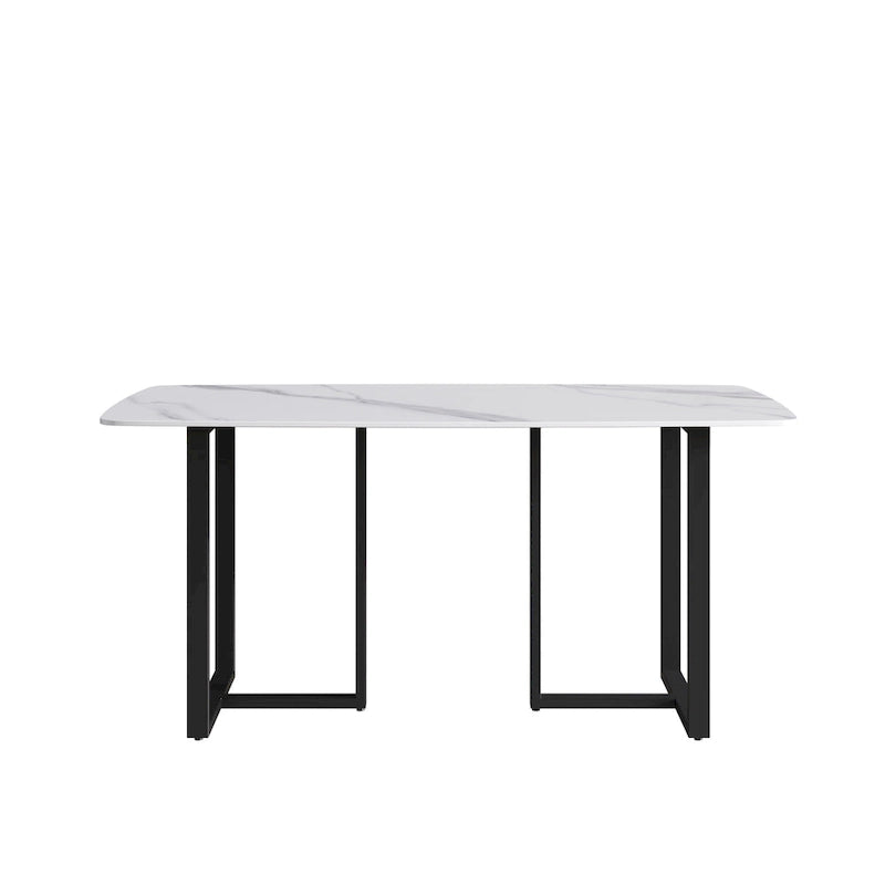 Table à manger rectangulaire en pierre frittée blanche, 4 à 6 places
