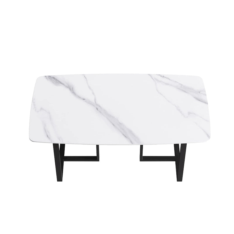 Table à manger rectangulaire en pierre frittée blanche, 4 à 6 places