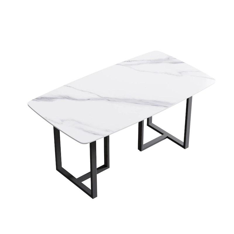 Table à manger rectangulaire en pierre frittée blanche, 4 à 6 places