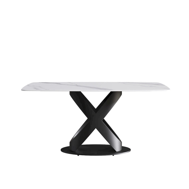 Table à manger rectangulaire en pierre frittée blanche, 4 à 6 places