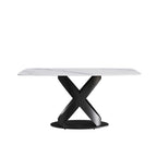 Table à manger rectangulaire en pierre frittée blanche, 4 à 6 places