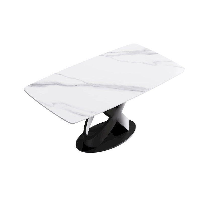 Table à manger rectangulaire en pierre frittée blanche, 4 à 6 places