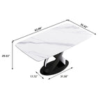 Table à manger rectangulaire en pierre frittée blanche, 4 à 6 places
