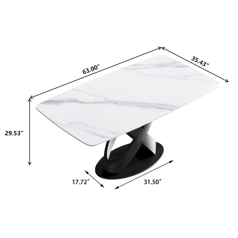 Table à manger rectangulaire en pierre frittée blanche, 4 à 6 places