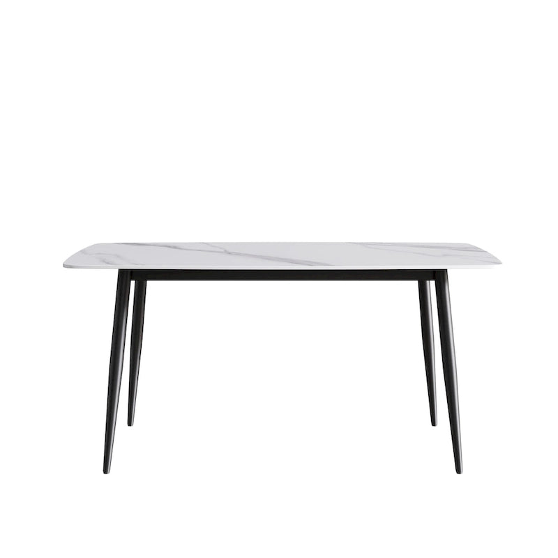 Table à manger rectangulaire en pierre frittée blanche, 4 à 6 places