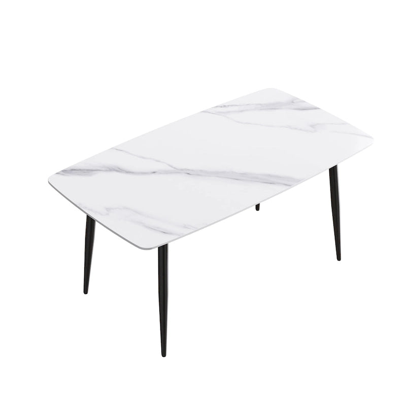 Table à manger rectangulaire en pierre frittée blanche, 4 à 6 places