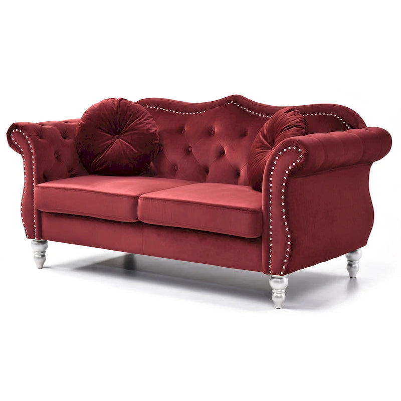 Causeuse en velours avec clous décoratifs, style capitonné, 2 places, plusieurs couleurs