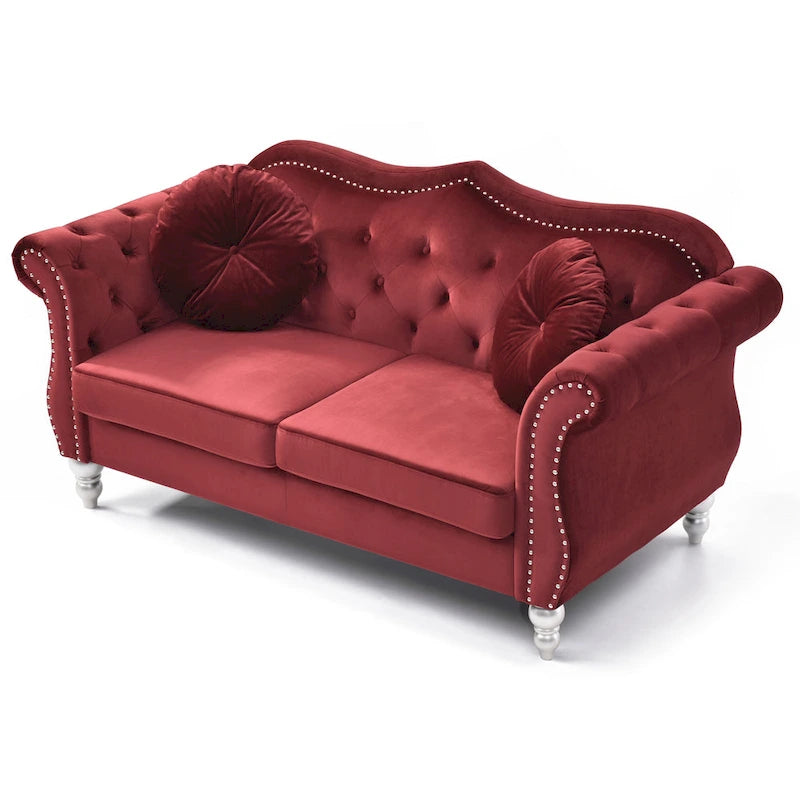 Causeuse en velours avec clous décoratifs, style capitonné, 2 places, plusieurs couleurs