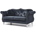 Causeuse en velours avec clous décoratifs, style capitonné, 2 places, plusieurs couleurs