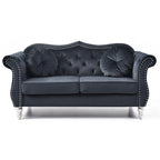 Causeuse en velours avec clous décoratifs, style capitonné, 2 places, plusieurs couleurs