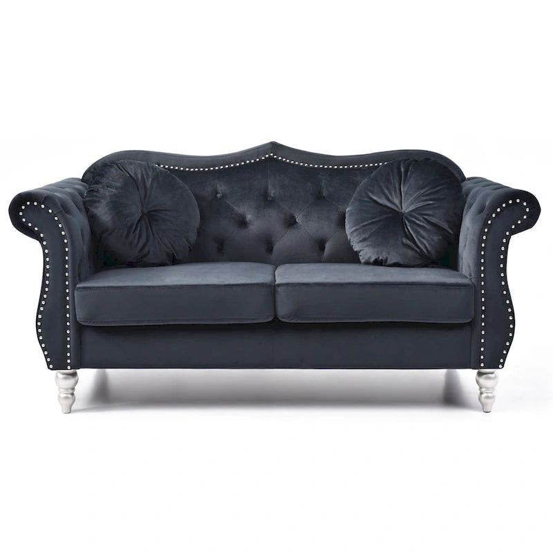 Causeuse en velours avec clous décoratifs, style capitonné, 2 places, plusieurs couleurs