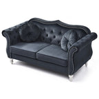 Causeuse en velours avec clous décoratifs, style capitonné, 2 places, plusieurs couleurs