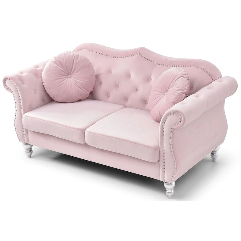 Causeuse en velours avec clous décoratifs, style capitonné, 2 places, plusieurs couleurs