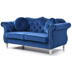 Causeuse en velours avec clous décoratifs, style capitonné, 2 places, plusieurs couleurs