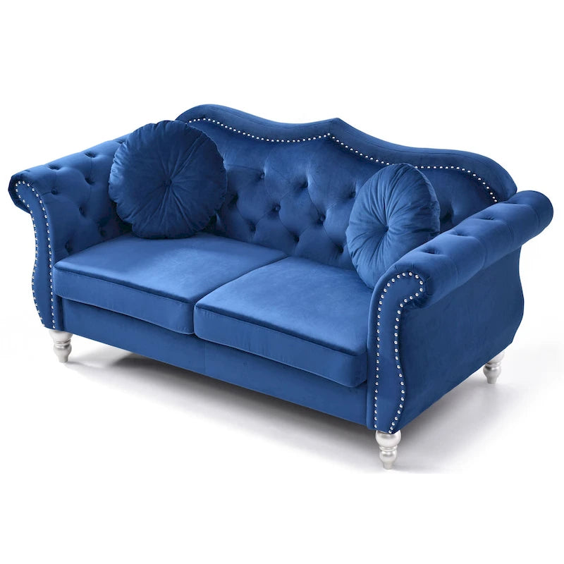 Causeuse en velours avec clous décoratifs, style capitonné, 2 places, plusieurs couleurs