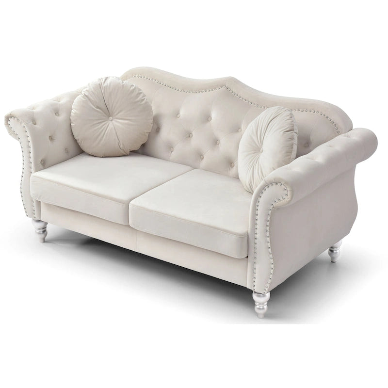 Causeuse en velours avec clous décoratifs, style capitonné, 2 places, plusieurs couleurs