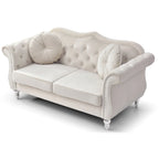 Causeuse en velours avec clous décoratifs, style capitonné, 2 places, plusieurs couleurs